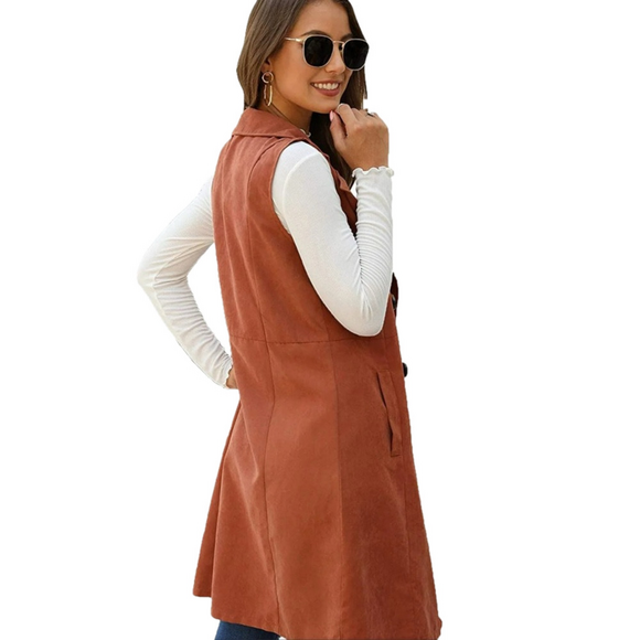 Joan Vass Faux Suede Brown Sleeveless Vest size small - Picture 1 of 6